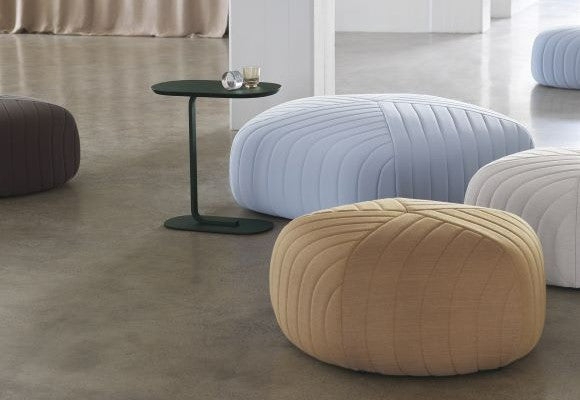 Round Ottoman Tan Pebbled Texture Leather-Like Low Profile Large