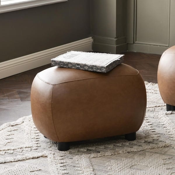 Round Ottoman Tapered Legs Button Tufted Mid-Century Modern Footrest