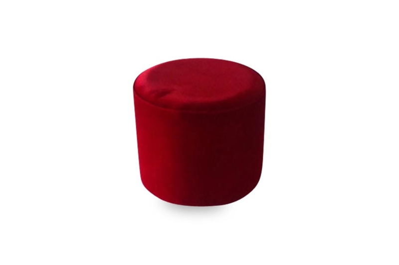 Round Ottoman Vibrant Red Leather-Like Cylindrical Form