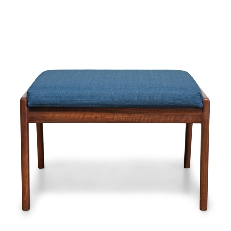 Round Ottoman with Button Tufting and Azure Blue Upholstery