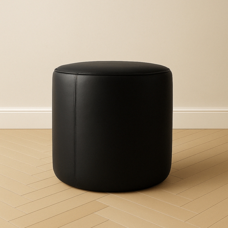 Round Ottoman with Tapered Legs and Cylindrical Silhouette