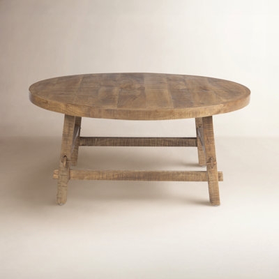 Round Pedestal Coffee Table, Rustic Turned Wood Base, Farmhouse