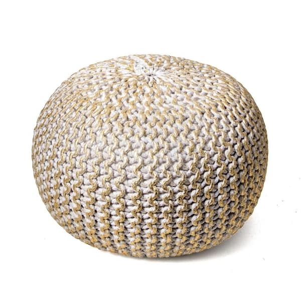 Round Pouf Knitted Braided Chunky Mustard Yellow