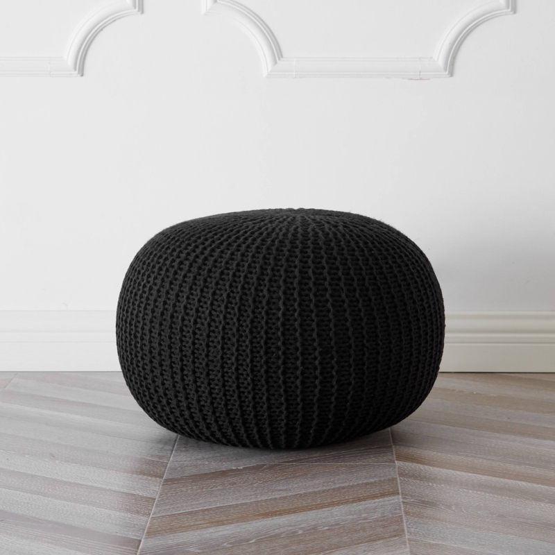 Round Pouf Knitted Woven Floor Cushion Boho Style