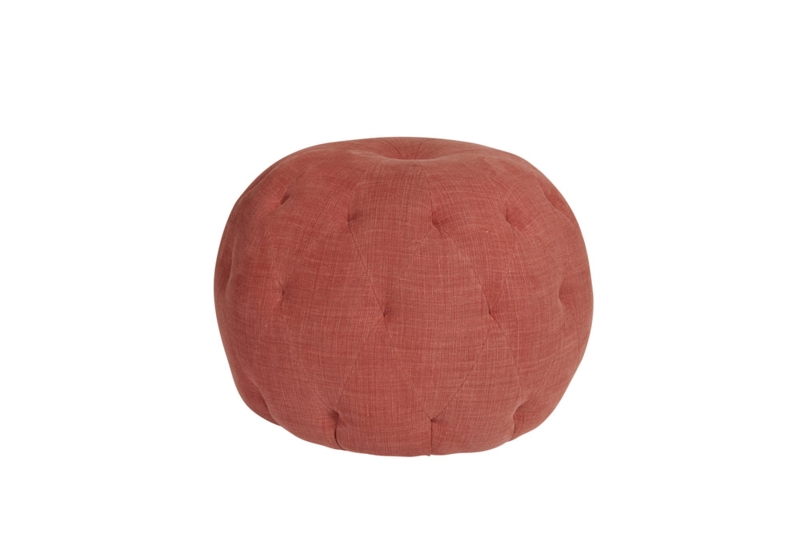 Round Pouf Ottoman Tan Brown Woven Vertical Stripes Earthy