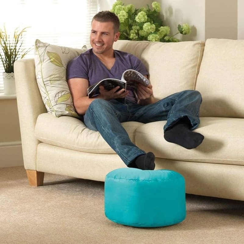 Round Pouf Vibrant Red Knitted Texture Playful Footstool