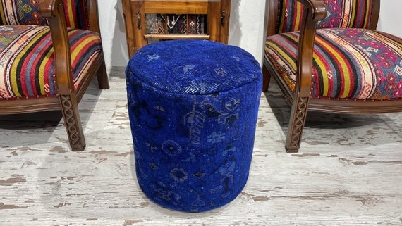 Round Pouf Vintage Rug Upholstery Woven Fabric Bohemian Floor Seating