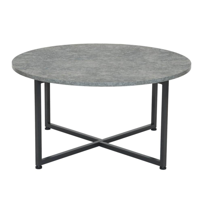 Round Slate Mosaic Coffee Table Black Metal X-Base Industrial