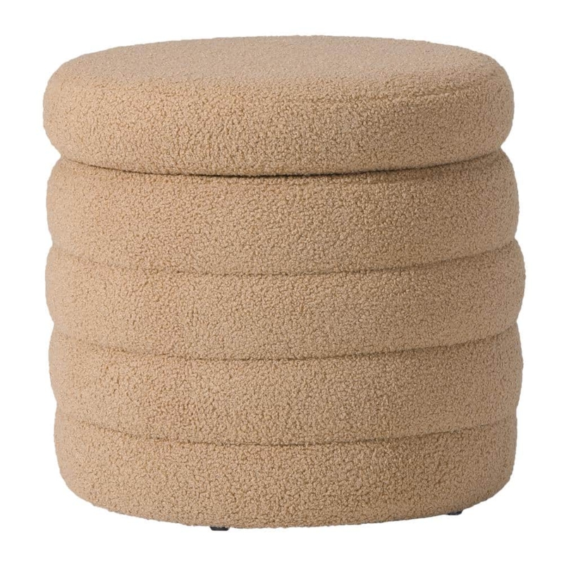 Round Storage Ottoman Camel Boucle Texture Button Tufted Nursery Seating