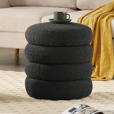 Round Storage Ottoman with Lift-Off Lid and Wood Legs (61 chars)