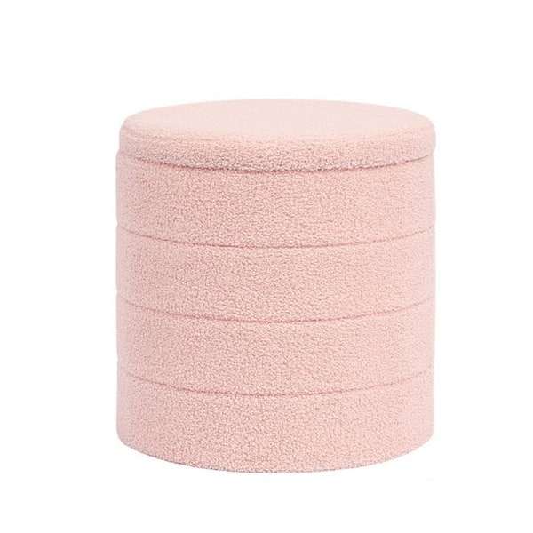 Round Storage Ottoman with Sherpa Lid and Velvet Base
