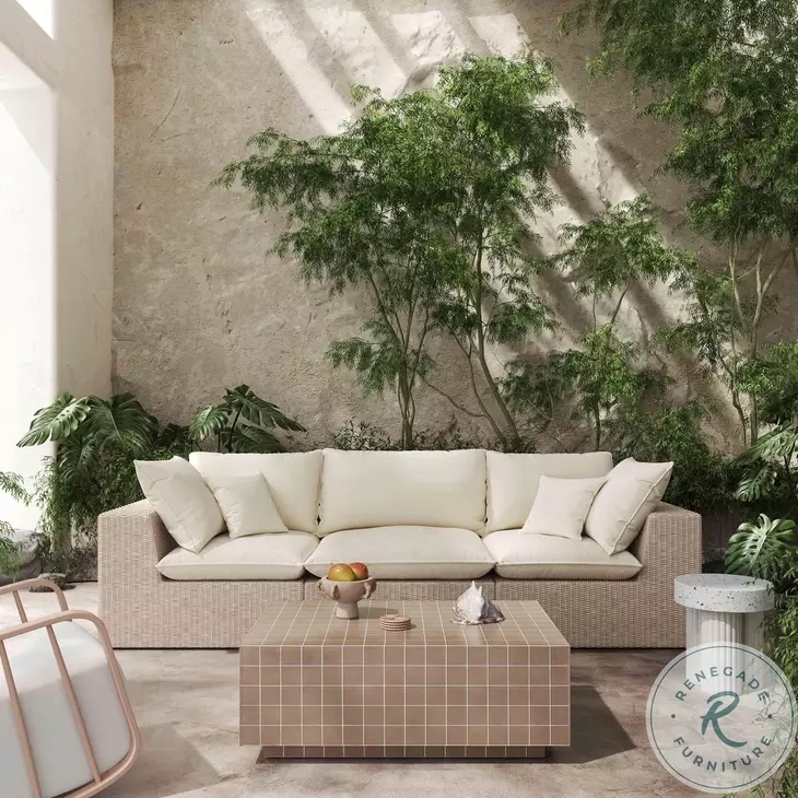 Round Tiled Coffee Table with Monolithic Cylindrical Grid Pattern Base