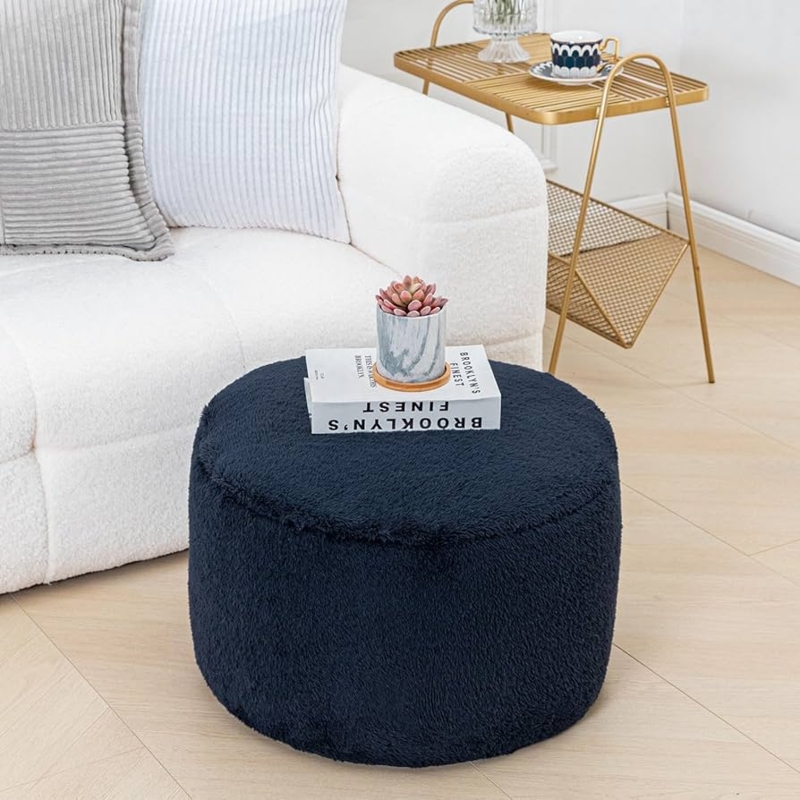 Round Velvet Pouf Ottoman with Center Tufting Point Plush Seating
