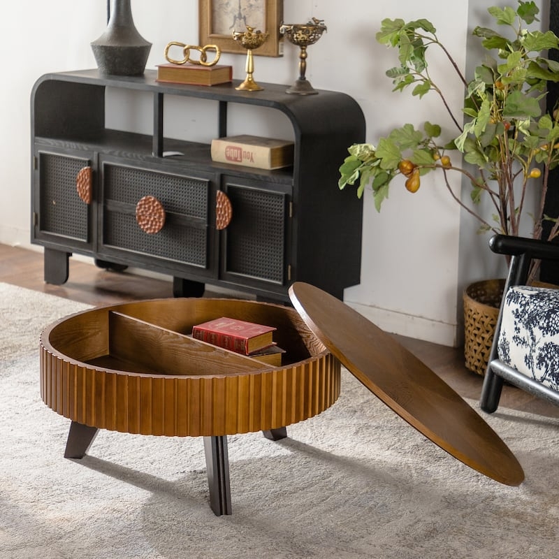 Round Wood Coffee Table, Minimalist Tripod Legs, Scandi Style