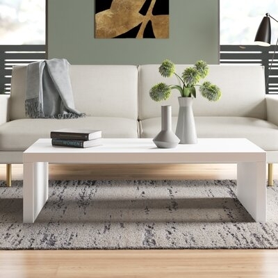 Round Wood Top Coffee Table with Black Metal Sled Base