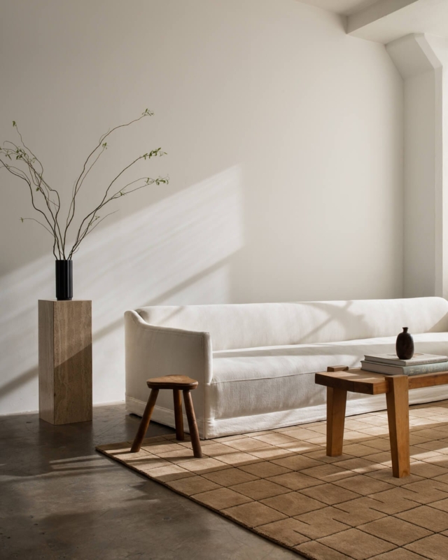 Rounded Sofa Off-White Low Profile Chunky Cushions Minimalist Design