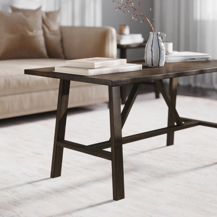Rustic Brown Trestle Coffee Table featuring X-Frame Detail