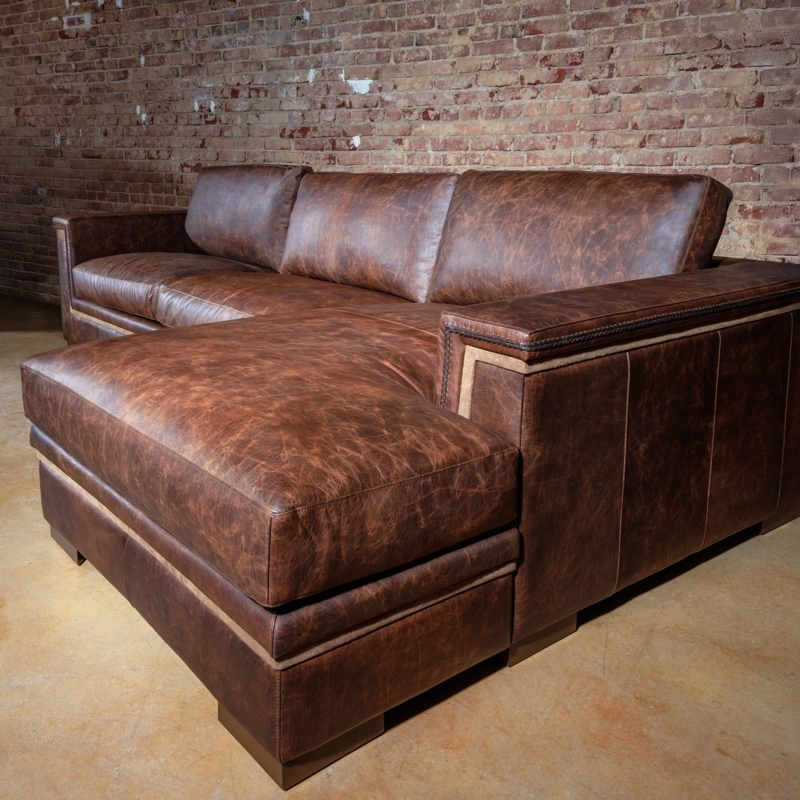 Rustic L-Shaped Sectional Sofa with Western Patterned Fabric Base