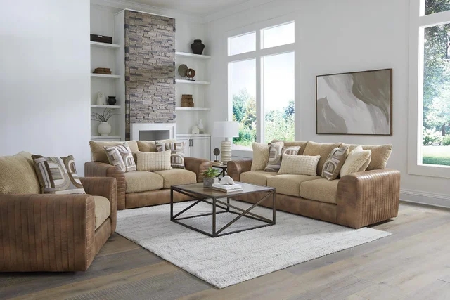 Rustic Living Room Set Rolled Arms Nailhead Trim Block Feet