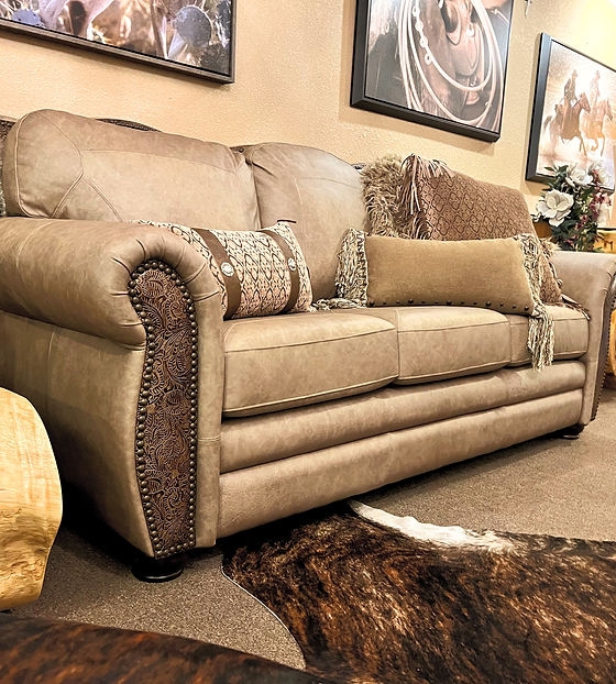 Rustic Lodge Leather Sofa featuring a Natural Log Wood Frame