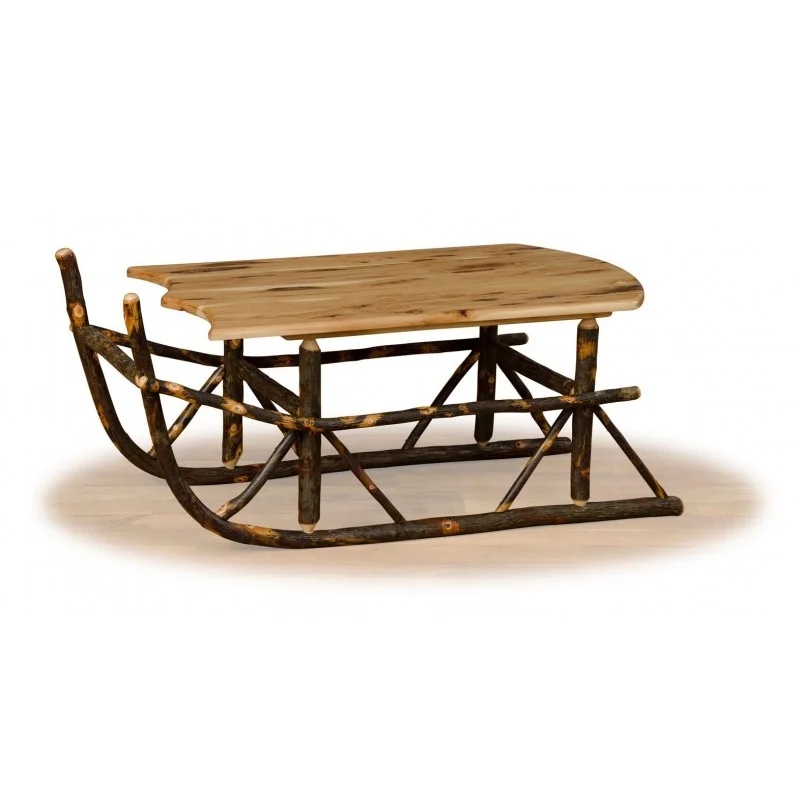 Rustic Log Sleigh Coffee Table with Natural Bark Texture