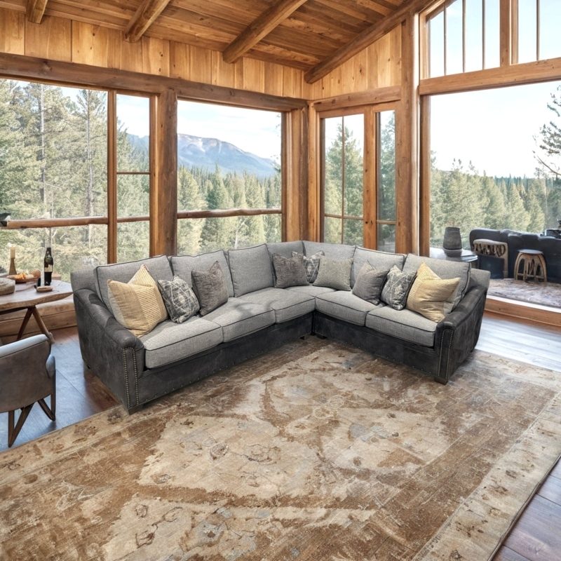 Rustic Modern Upholstered Sectional Charcoal Gray Deep Seating