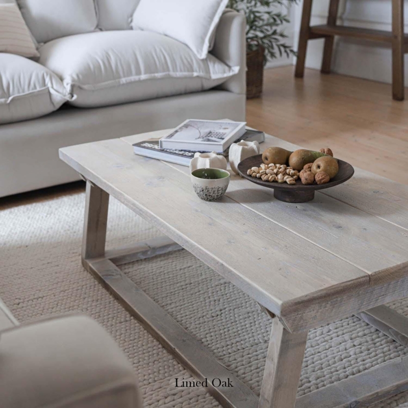 Rustic Reclaimed Wood Coffee Table Thick Top Metal Base Industrial