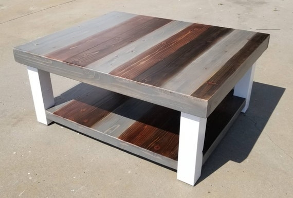 Rustic Rectangular Coffee Table, Multicolored Reclaimed Wood Look, Shelf