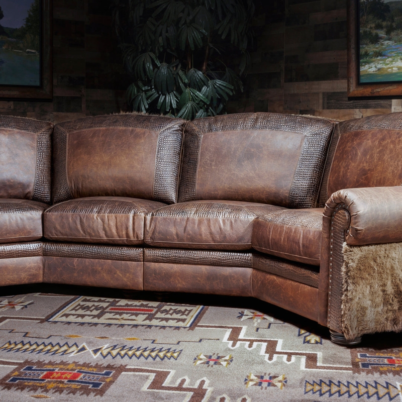 Rustic Western Curved Sectional Sofa, Hair-on-Hide