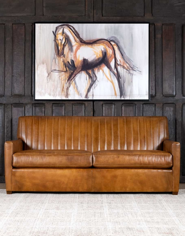 Saddle Arm Loveseat in Vintage Tan Leather-Like Fabric