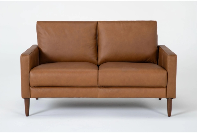 Saddle Leather-Like Loveseat, Track Arms, Tapered Legs Transitional Style