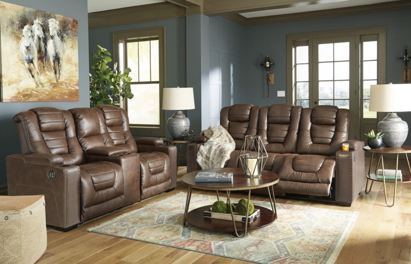 Sage Green Leather-Like Power Reclining Set with Leather Grain