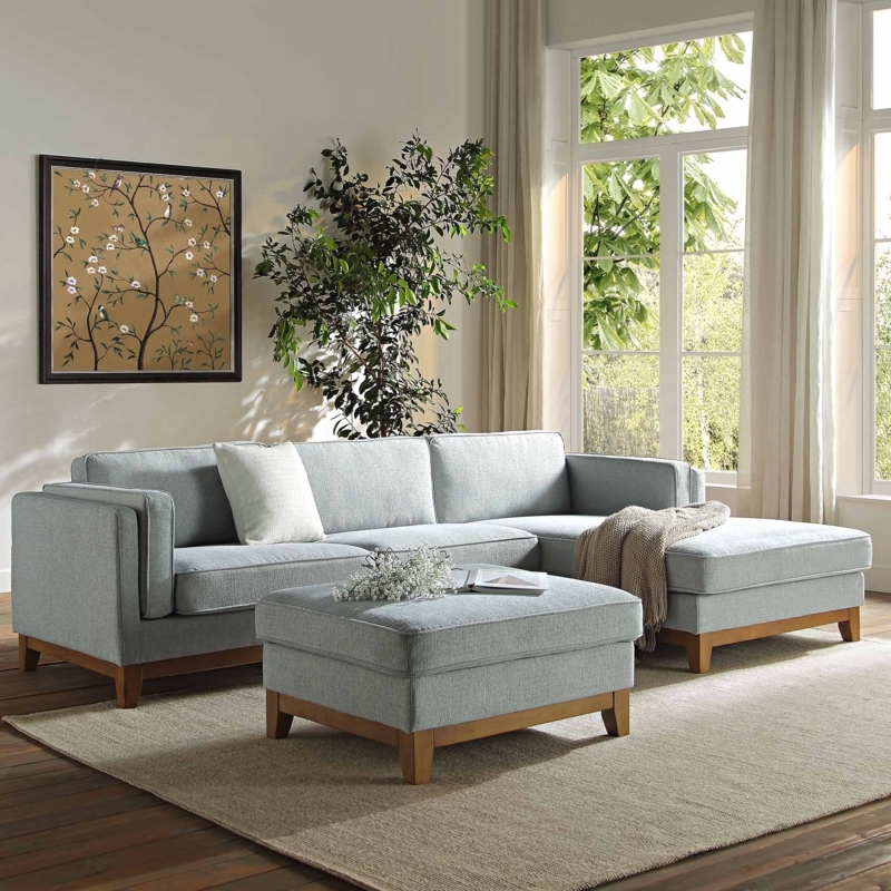 Sage Green Sectional Woven Fabric Right Hand Facing Chaise
