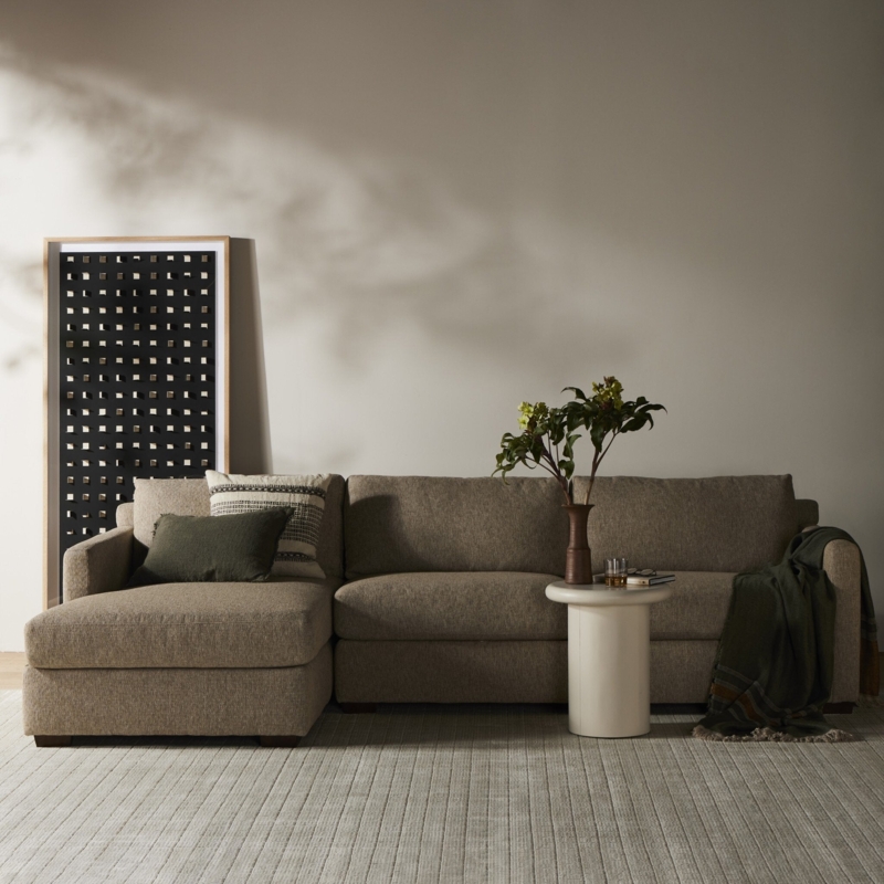 Sand Colored Sectional with Deep Seat Cushions