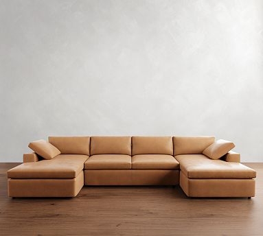 Sandstone Leather-Like Sectional U-Shaped Double Chaise Square Arm