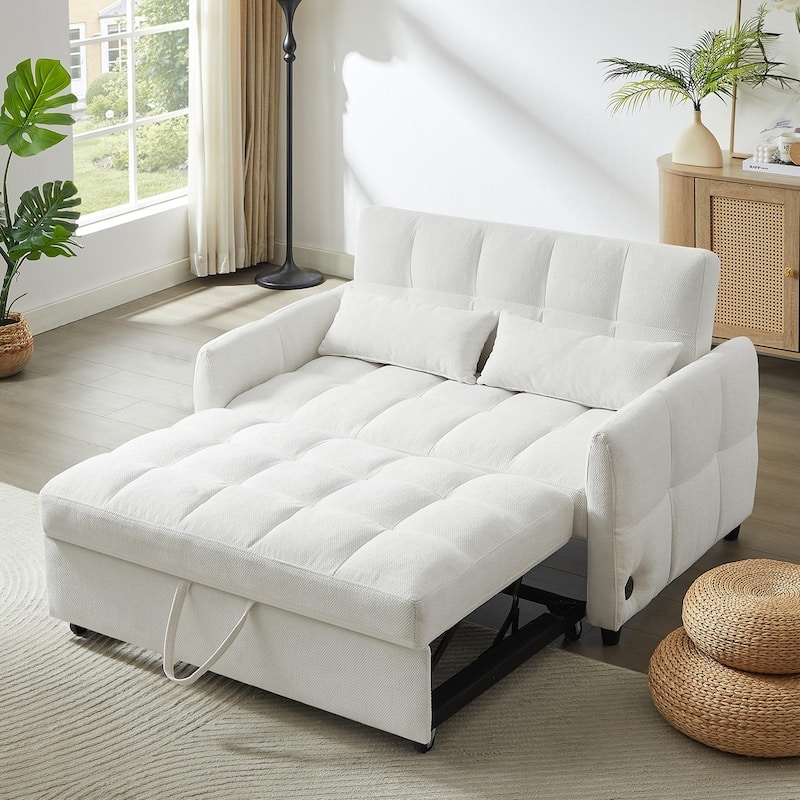 Scandinavian Sleeper Sofa with Tapered Wood Legs and USB Ports Grey