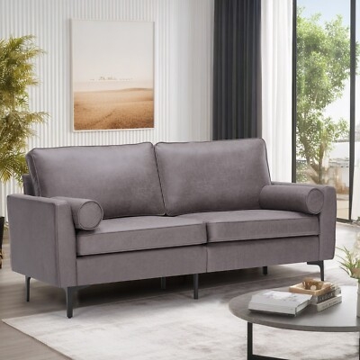 Scandinavian Style Beige Loveseat with Bolster Pillows and Tapered Legs