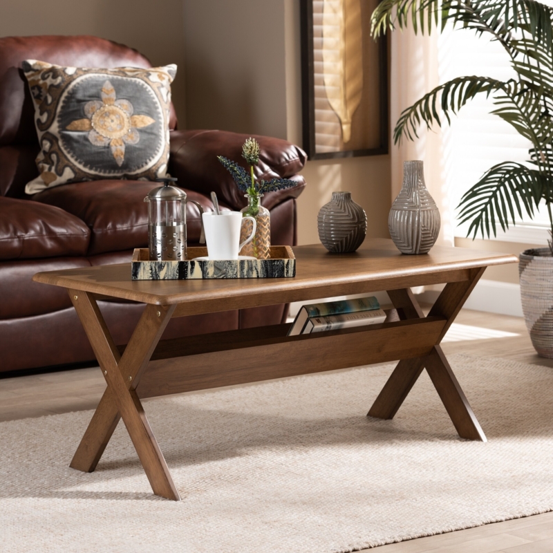 Sculptural Coffee Table with S-Shaped Base, Modern Walnut Finish