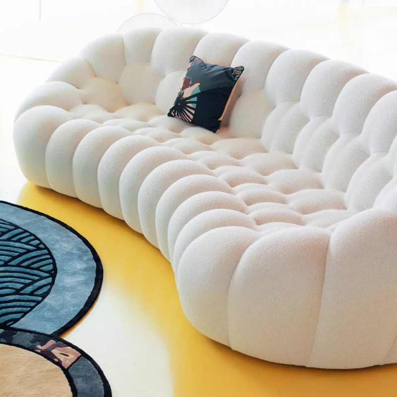 Sculptural Curved Sofa with Bubble Silhouette and Orsetto Texture Ivory