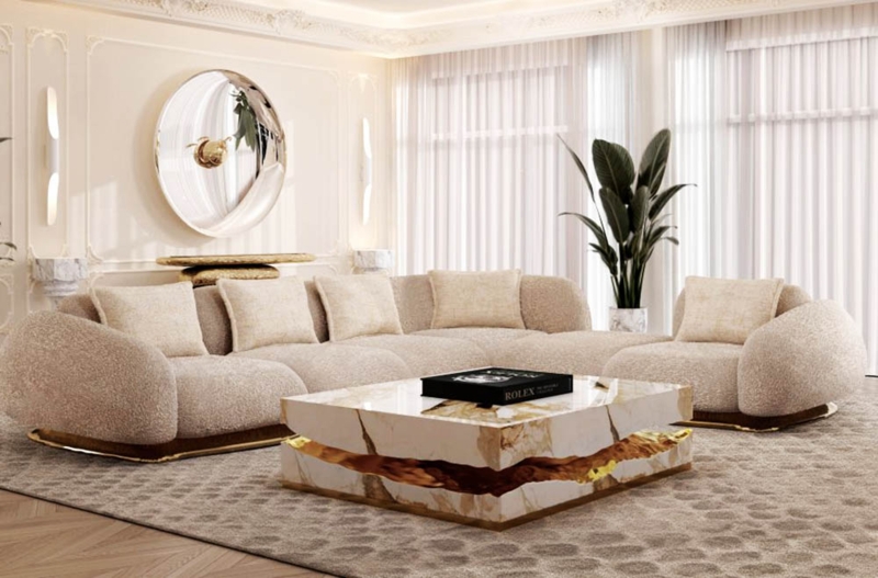 Sculptural Side Table Cracked Gold Texture Modern Glam Living Room Design