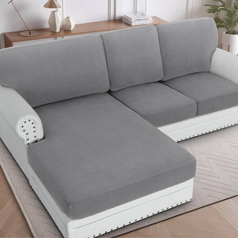 Sectional Cushion Covers Waffle Weave Dove Gray Backrest Set