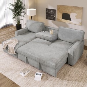 Sectional Sleeper Sofa Pull Out and Cup Holders L-Shaped