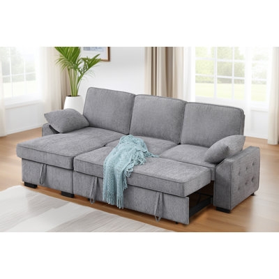 Sectional Sleeper Sofa with Storage Chaise Grey Pull Out Bed
