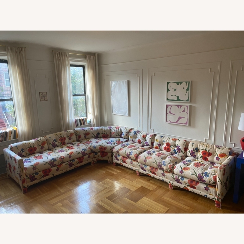 Sectional Sofa 3-Piece Mid Century Modern Bold Floral Wood Legs