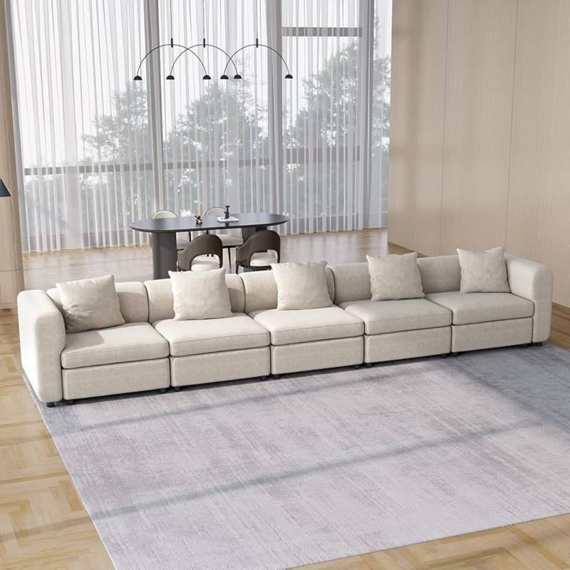 Sectional Sofa 5 Seat Modular Layout Off White Track Arms