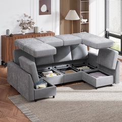 Sectional Sofa 6 Piece Modular Light Grey Upholstery Square Arms