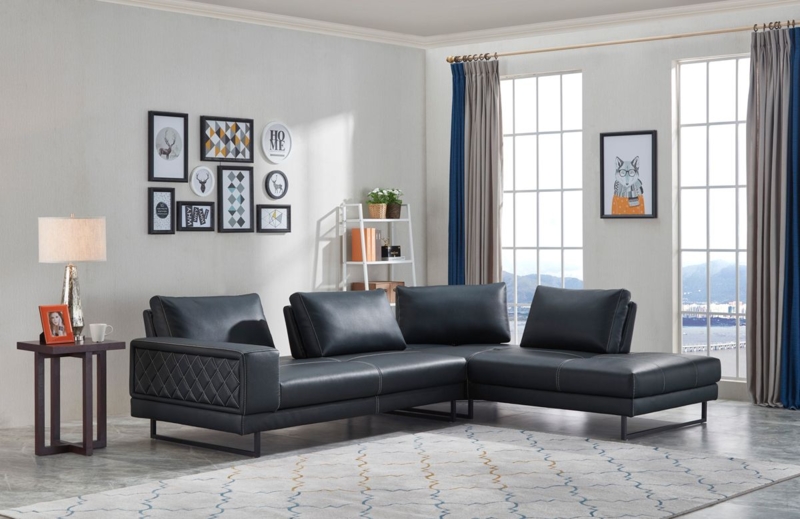 Sectional Sofa Adjustable Headrests Low Profile Leather Like Metal Legs