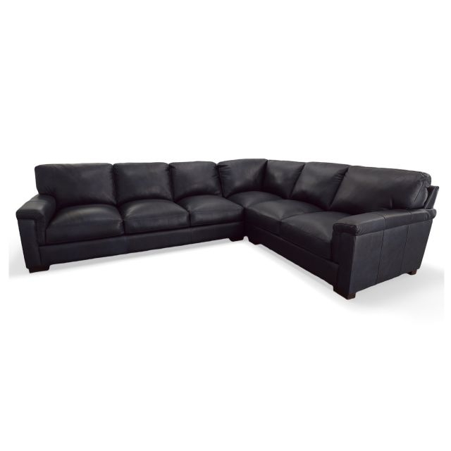 Sectional Sofa Admiral Blue Leather Contemporary Block Legs L-Shaped