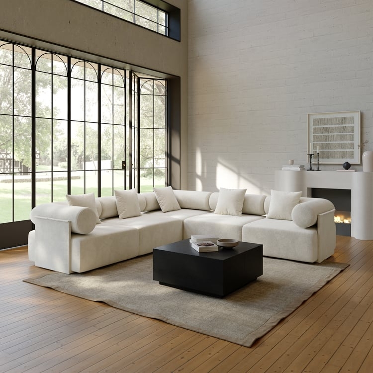 Sectional Sofa, Armless Modular Components, Chenille Texture L-Shape