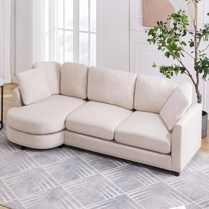 Sectional Sofa Beige Cloud Style Cushions Low Profile Silhouette